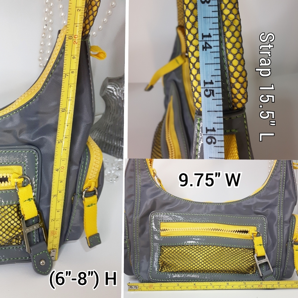 Y2K Vtg Nine West💛Yellow Gray Casual Baguette Shoulder Bag with Pockets - Picture 11 of 15